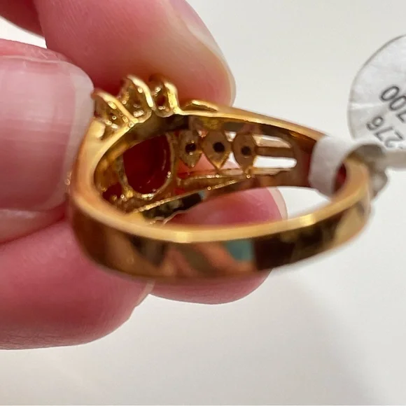 NWT DAC 14K GOLD Electroplated Red Rhinestone Gifting Christmas Holiday Ring - Picture 3 of 7